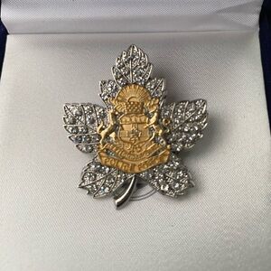 Rare Gold and Silver Leaf Sweetheart Brooch with Rhinestones